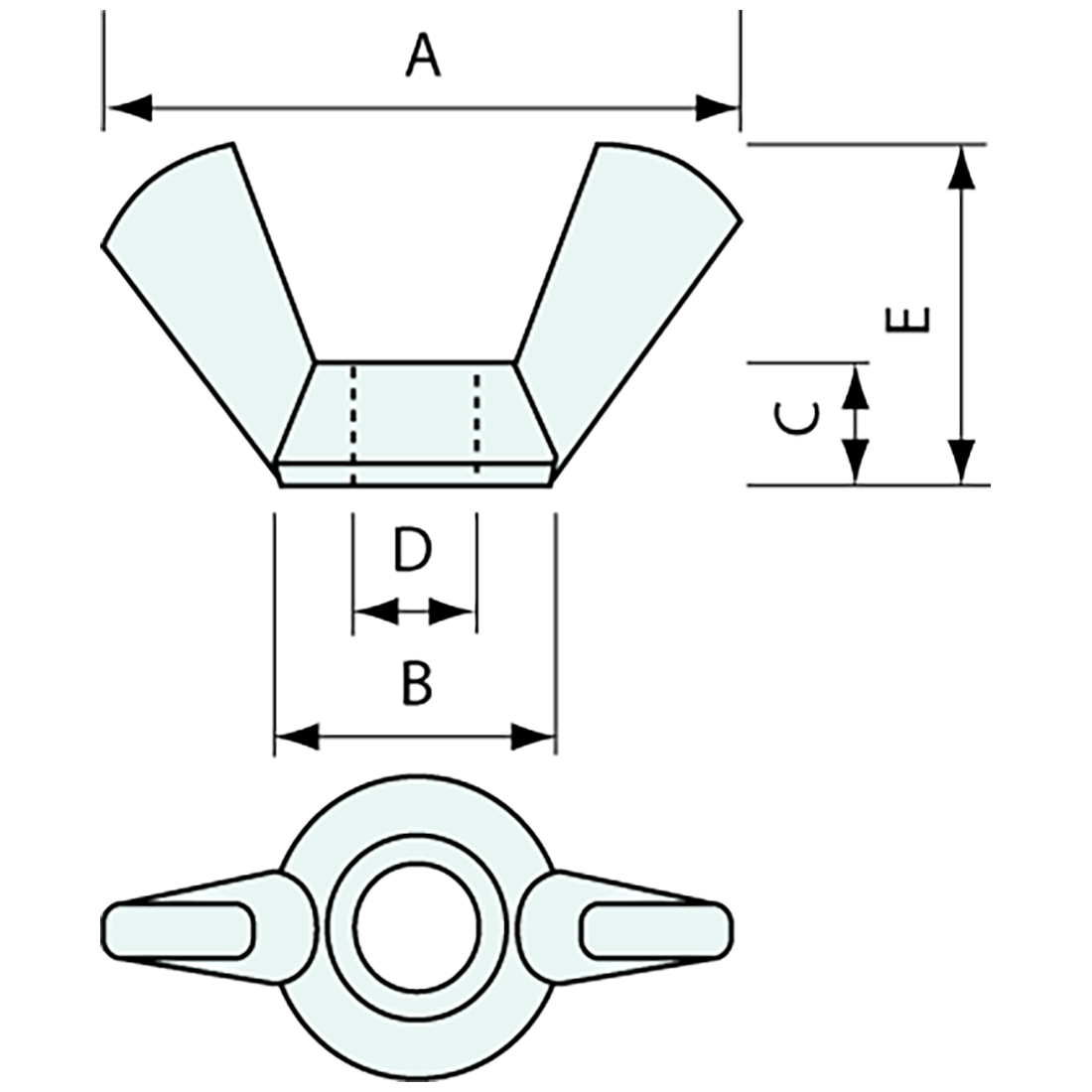 Wing Nut Stainless Steel Int Thread M8